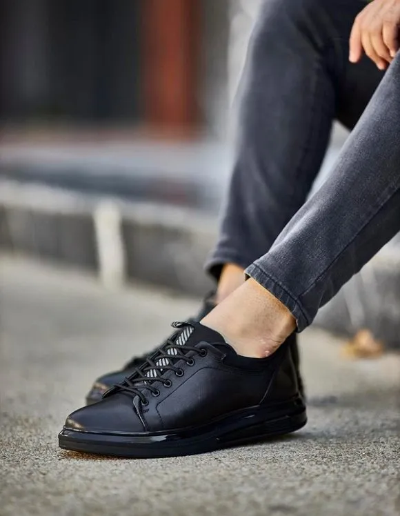 Black Mid Top Leather Sneakers