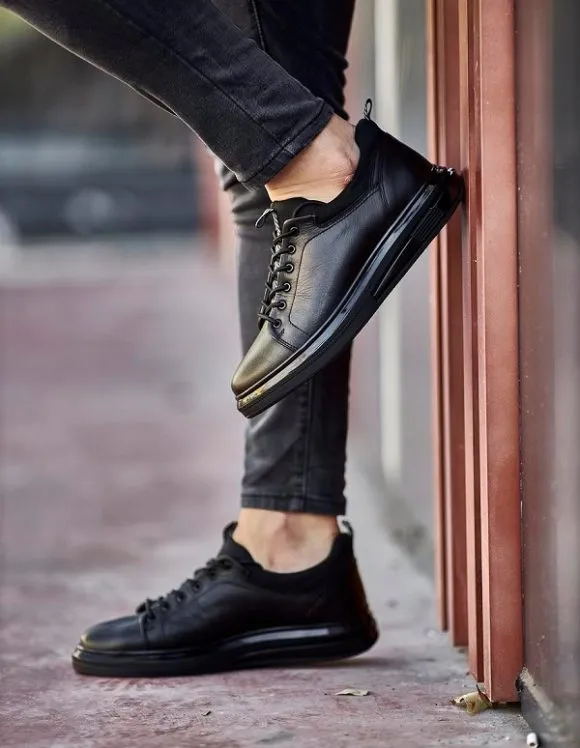 Black Mid Top Leather Sneakers