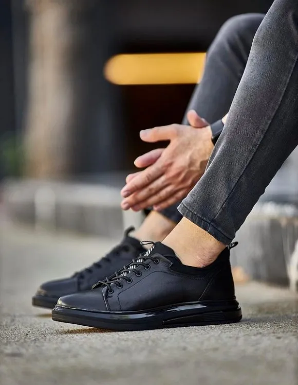 Black Mid Top Leather Sneakers