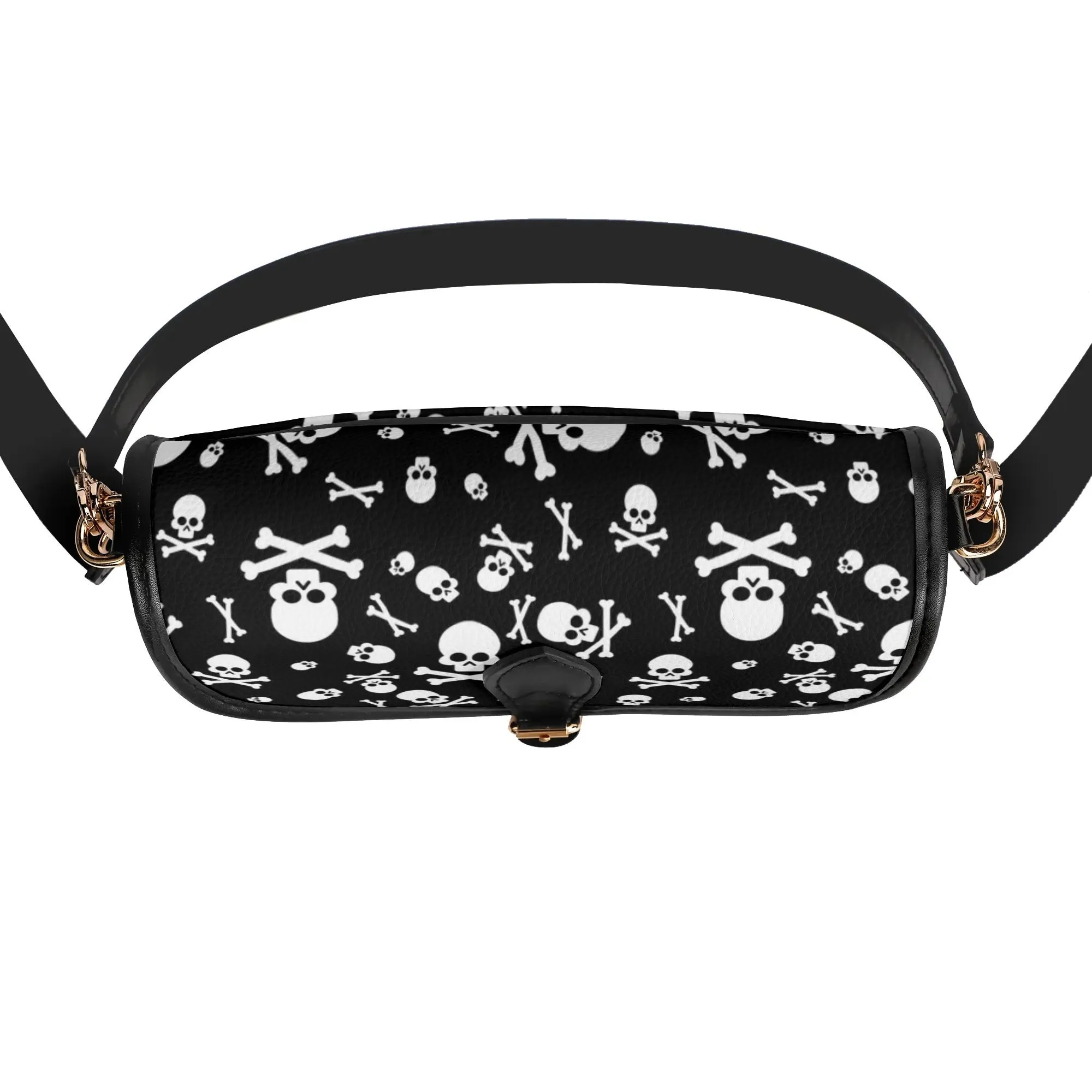 Black White Skulls and Crossbones Womens Vegan Buckle Shoulder bag