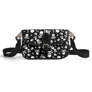 Black White Skulls and Crossbones Womens Vegan Buckle Shoulder bag