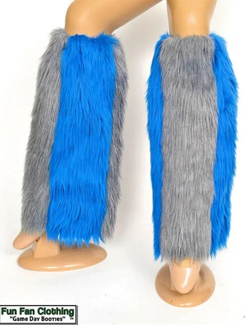 Blue & Gray Faux Fur Leg Warmers - Game Day Booties