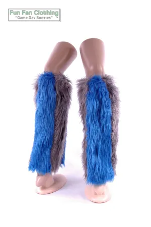 Blue & Gray Faux Fur Leg Warmers - Game Day Booties