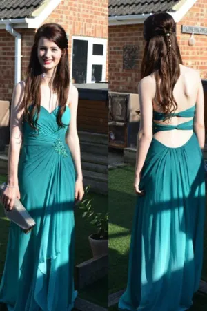 Blue Ruffles Backless Off Shoulder Chiffon Long Prom Dress Evening Gowns, MP276