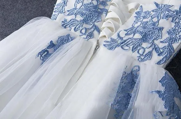 Blue Tulle A-line Strapless Short Prom Dress, Cheap Homecoming Dress, MH319