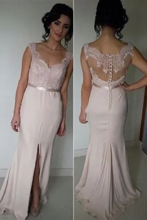 Blush Pink Bridesmaid Dresses, Bridesmaid Dress With Side Slit, Cheap Prom Dress, MB108