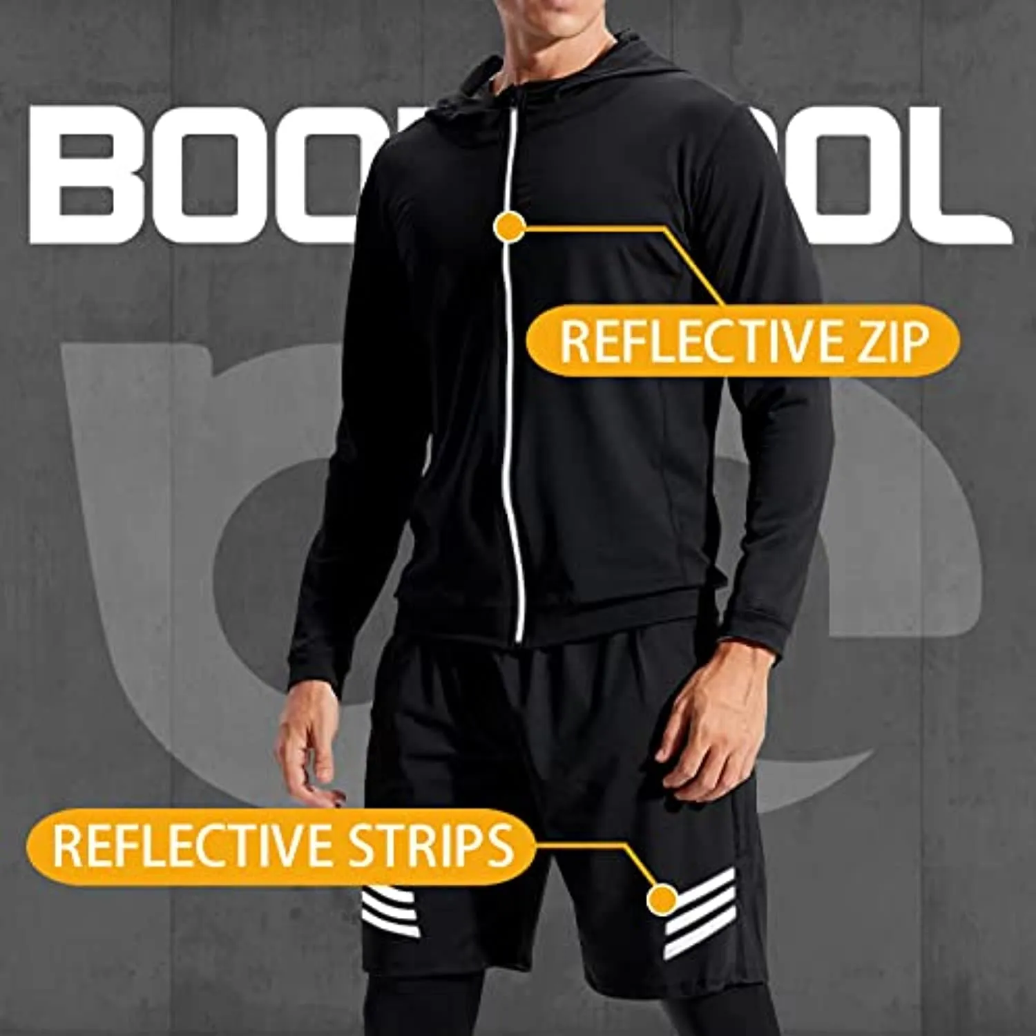 BOOMCOOL Men Workout Clothes Outfit Fitness Apparel Gym Outdoor Running Compression Pants Shirt Top Long Sleeve Jacket