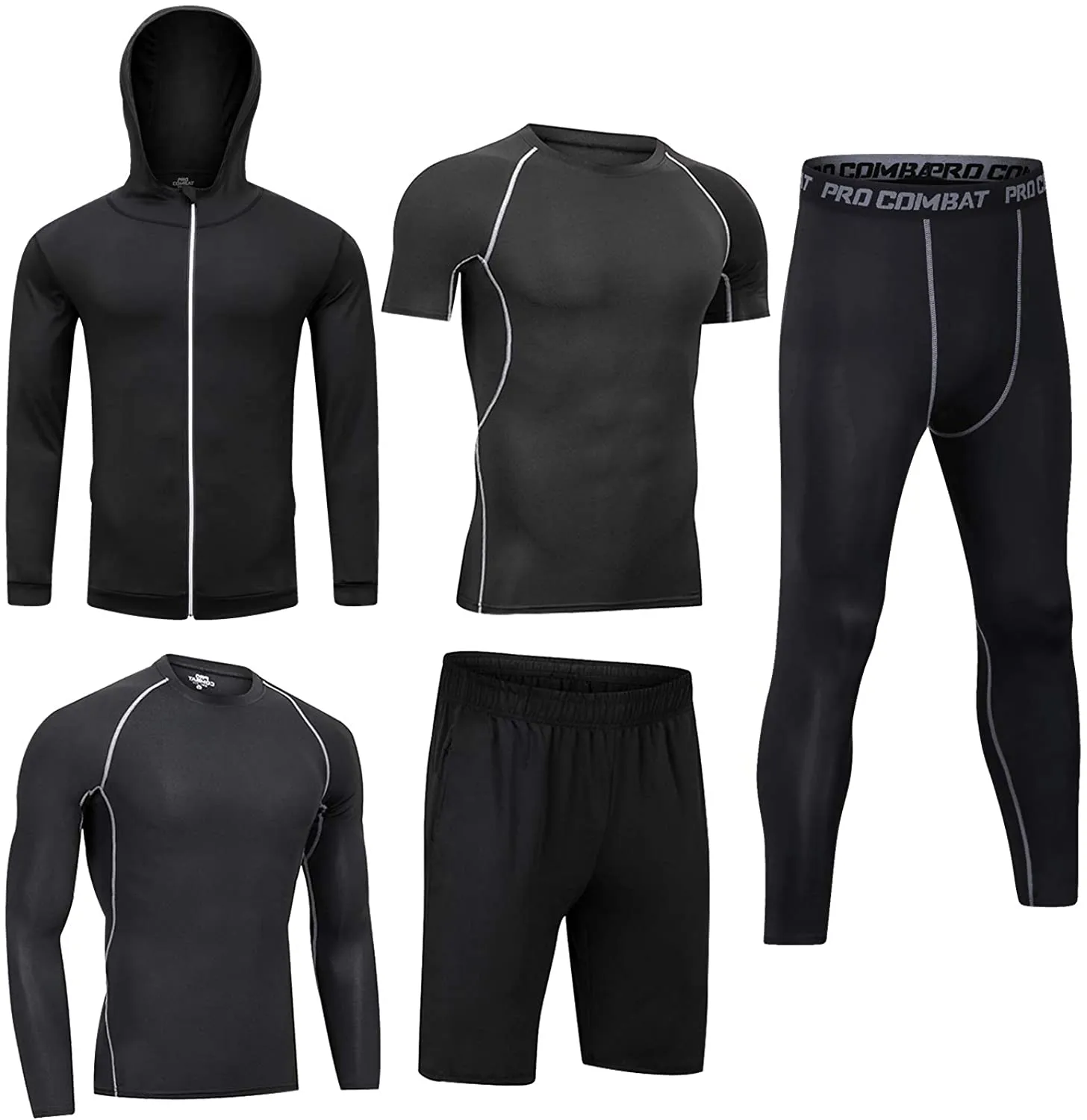 BOOMCOOL Men Workout Clothes Outfit Fitness Apparel Gym Outdoor Running Compression Pants Shirt Top Long Sleeve Jacket