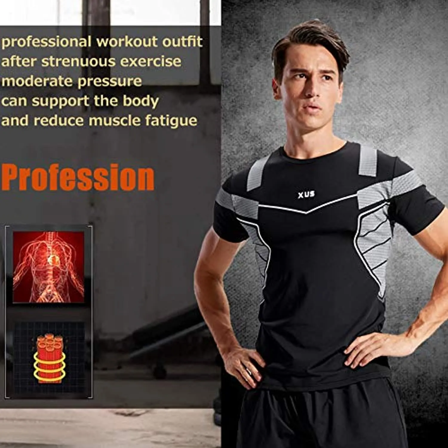 BOOMCOOL Men Workout Clothes Outfit Fitness Apparel Gym Outdoor Running Compression Pants Shirt Top Long Sleeve Jacket