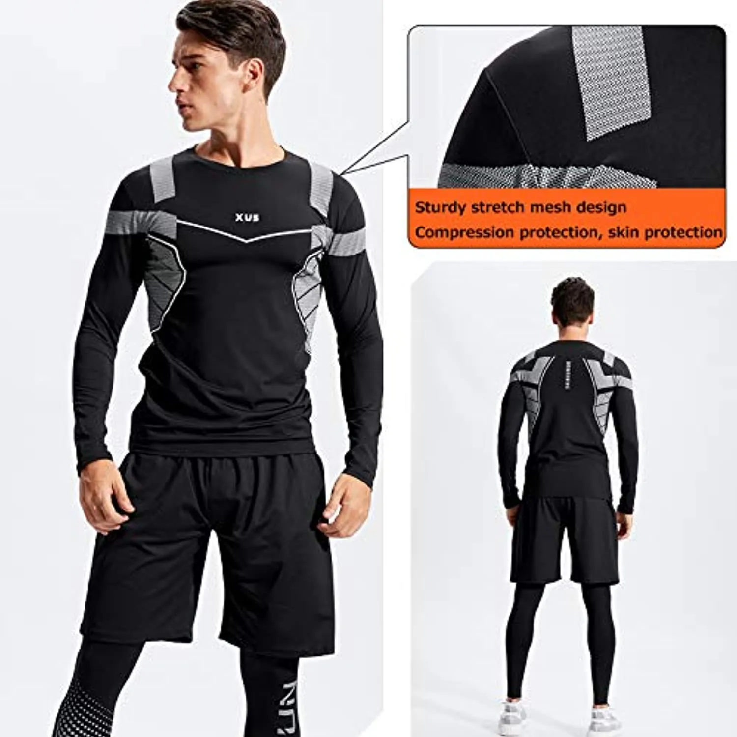 BOOMCOOL Men Workout Clothes Outfit Fitness Apparel Gym Outdoor Running Compression Pants Shirt Top Long Sleeve Jacket