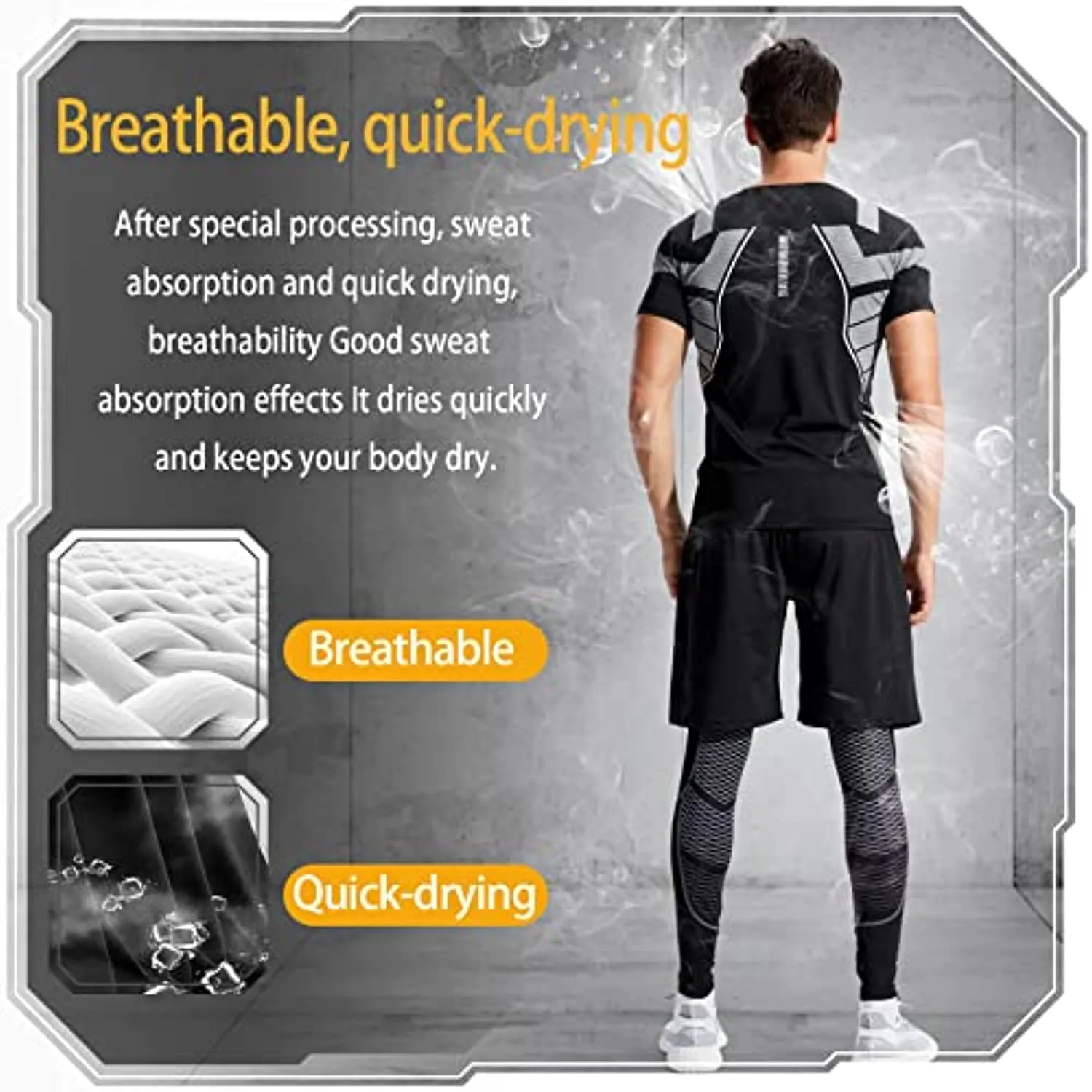 BOOMCOOL Men Workout Clothes Outfit Fitness Apparel Gym Outdoor Running Compression Pants Shirt Top Long Sleeve Jacket