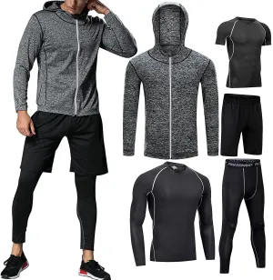 BOOMCOOL Men Workout Clothes Outfit Fitness Apparel Gym Outdoor Running Compression Pants Shirt Top Long Sleeve Jacket