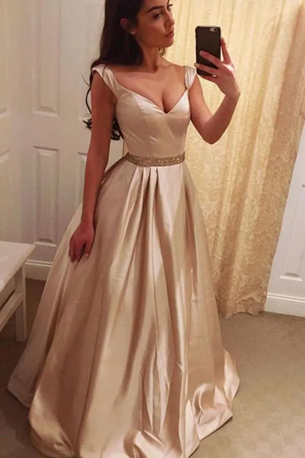 Charming A-Line V-Neck Prom Dresses Long, Evening Dress Formal Dress, MP199