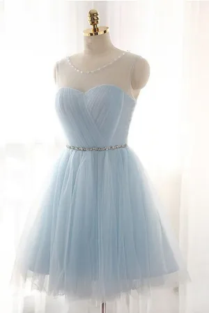 Charming Light Blue Tulle Short Prom Dresses, A-line Homecoming Dresses, MH361