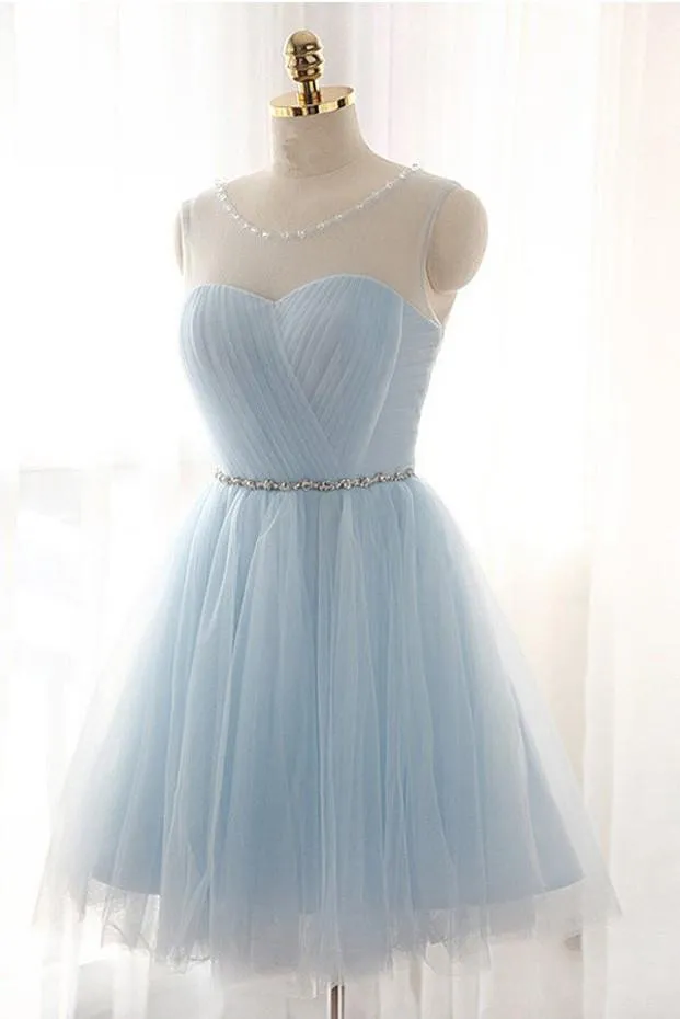 Charming Light Blue Tulle Short Prom Dresses, A-line Homecoming Dresses, MH361