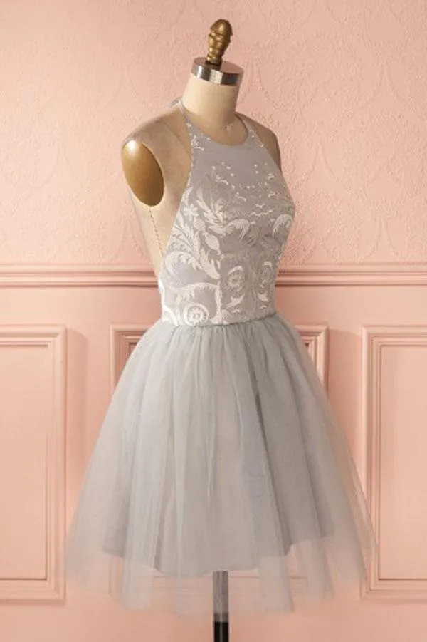 Cheap Silver Short A-line Pleated Backless Homecoming Dresses Short Prom Dress, MH172