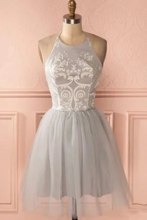 Cheap Silver Short A-line Pleated Backless Homecoming Dresses Short Prom Dress, MH172