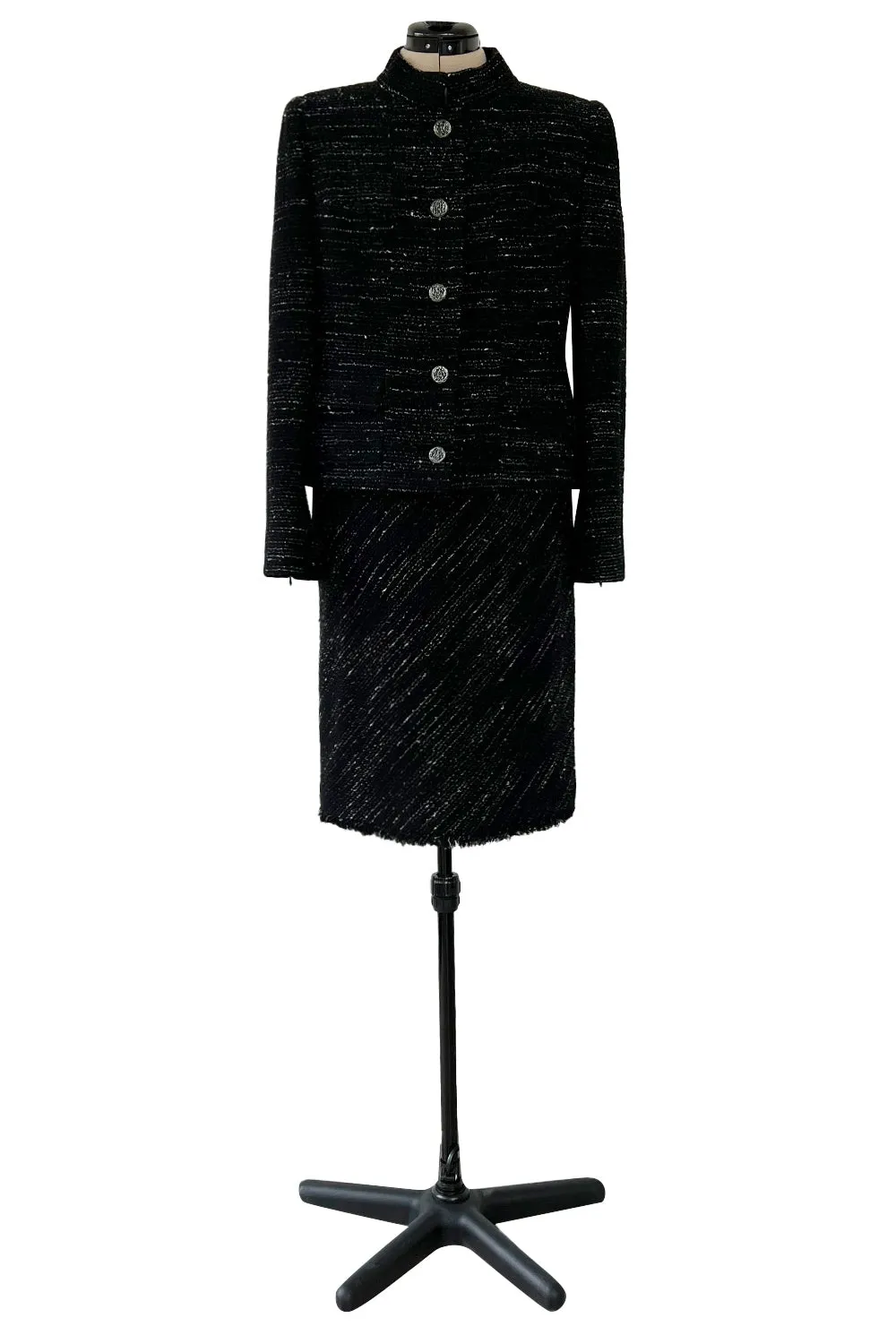 Chic Fall 2004 Chanel by Karl Lagerfeld Haute Couture Black & White Boucle Runway Dress & Jacket