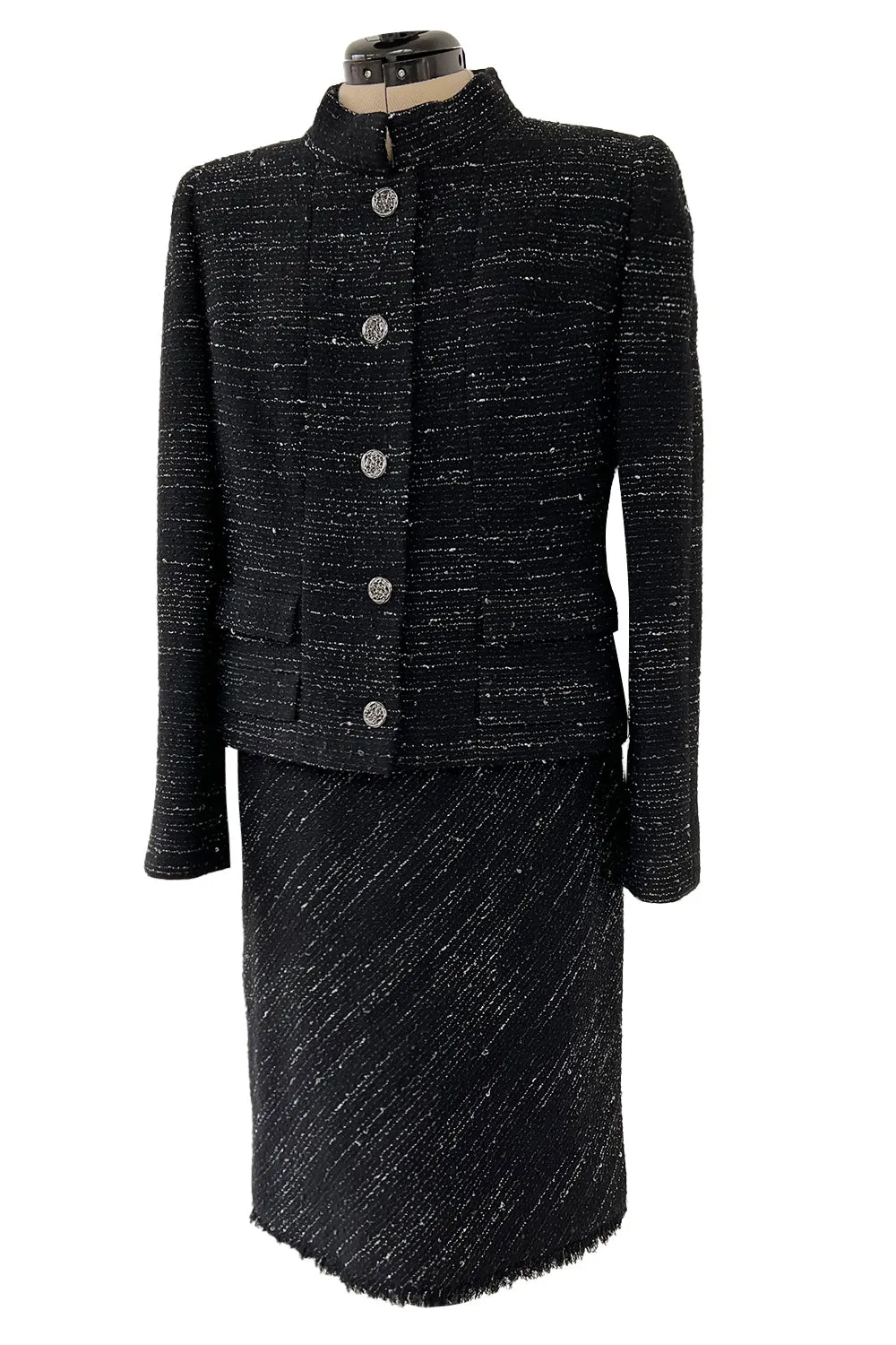 Chic Fall 2004 Chanel by Karl Lagerfeld Haute Couture Black & White Boucle Runway Dress & Jacket
