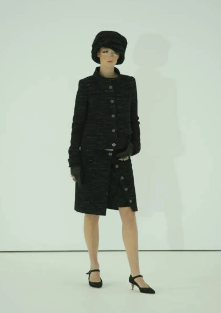 Chic Fall 2004 Chanel by Karl Lagerfeld Haute Couture Black & White Boucle Runway Dress & Jacket