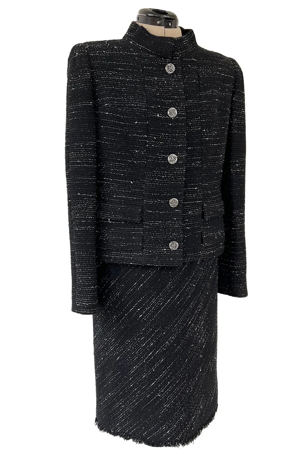 Chic Fall 2004 Chanel by Karl Lagerfeld Haute Couture Black & White Boucle Runway Dress & Jacket
