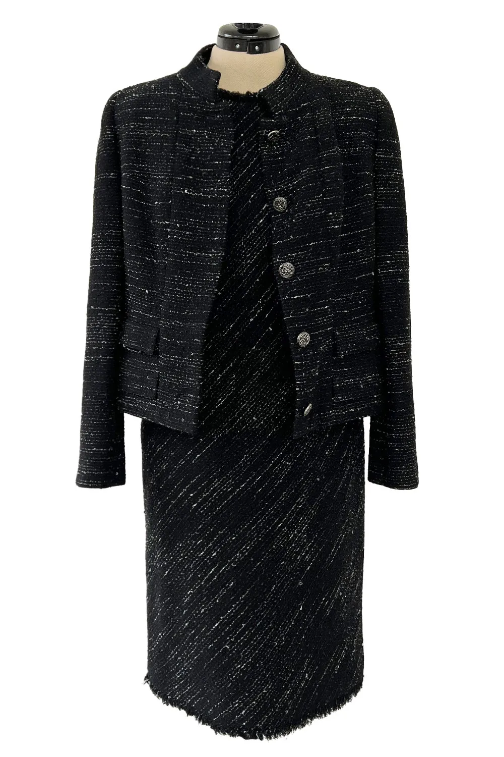 Chic Fall 2004 Chanel by Karl Lagerfeld Haute Couture Black & White Boucle Runway Dress & Jacket