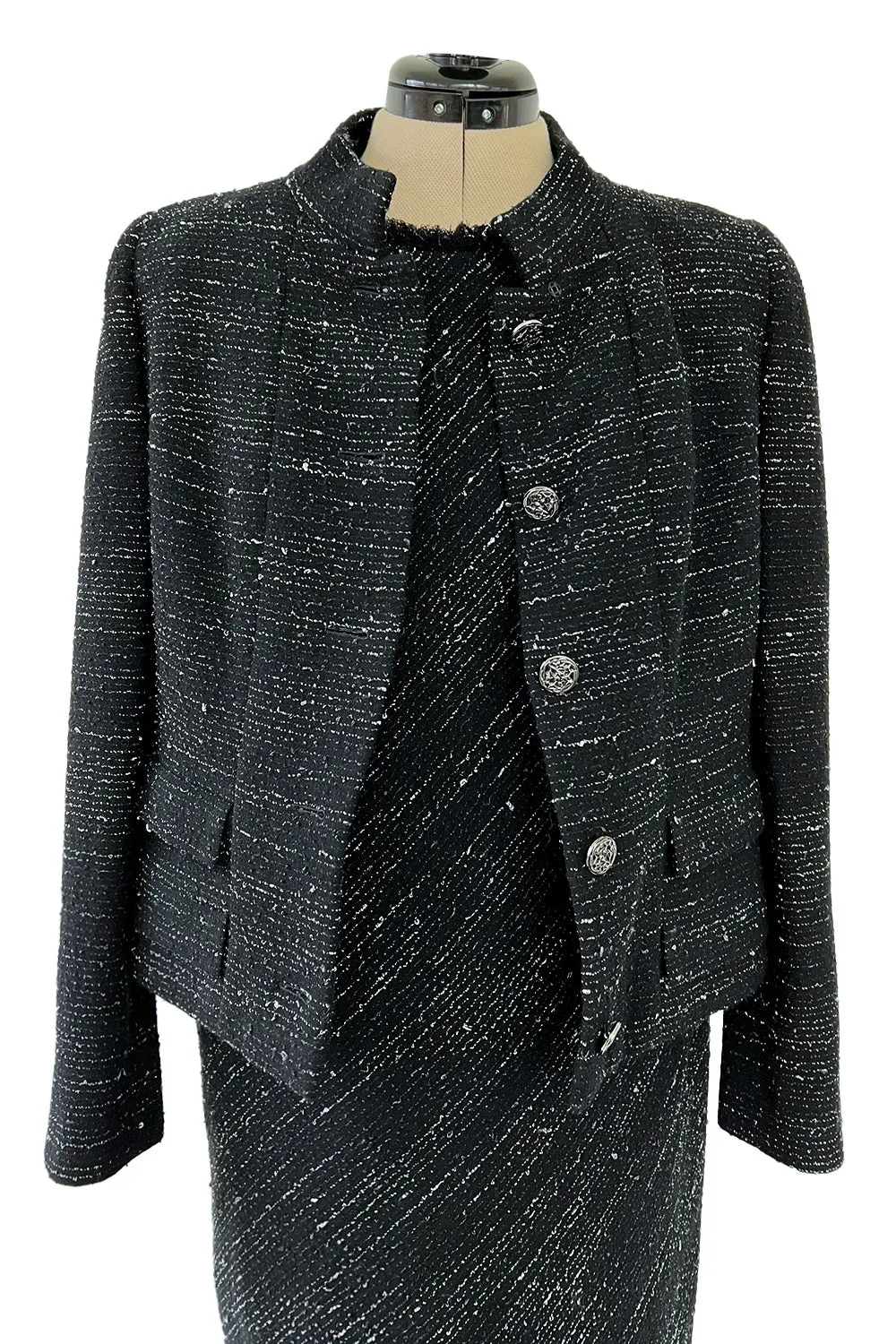 Chic Fall 2004 Chanel by Karl Lagerfeld Haute Couture Black & White Boucle Runway Dress & Jacket