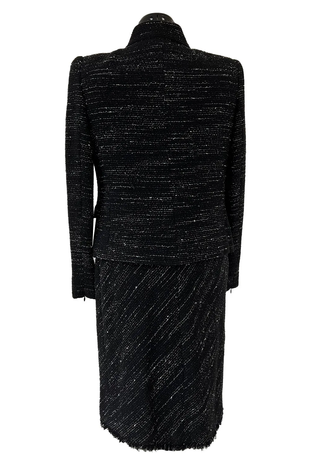 Chic Fall 2004 Chanel by Karl Lagerfeld Haute Couture Black & White Boucle Runway Dress & Jacket