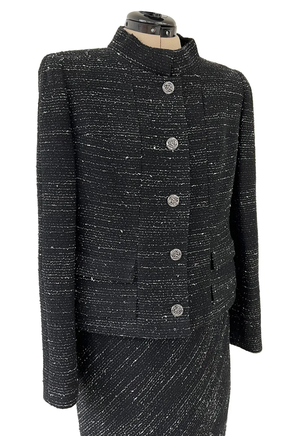 Chic Fall 2004 Chanel by Karl Lagerfeld Haute Couture Black & White Boucle Runway Dress & Jacket