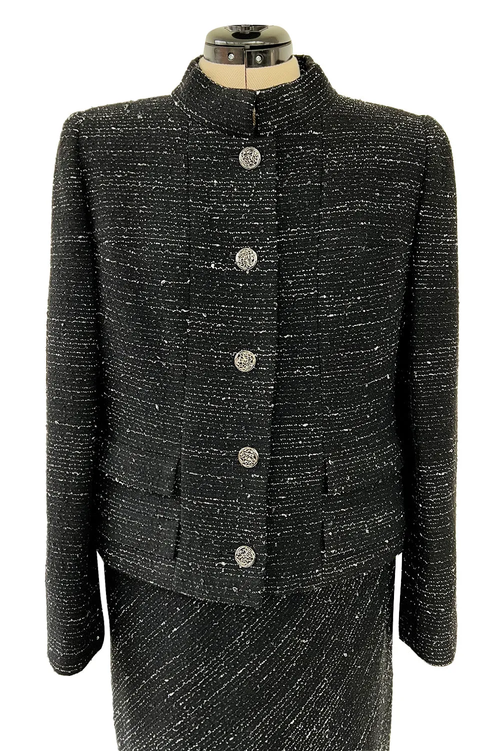 Chic Fall 2004 Chanel by Karl Lagerfeld Haute Couture Black & White Boucle Runway Dress & Jacket