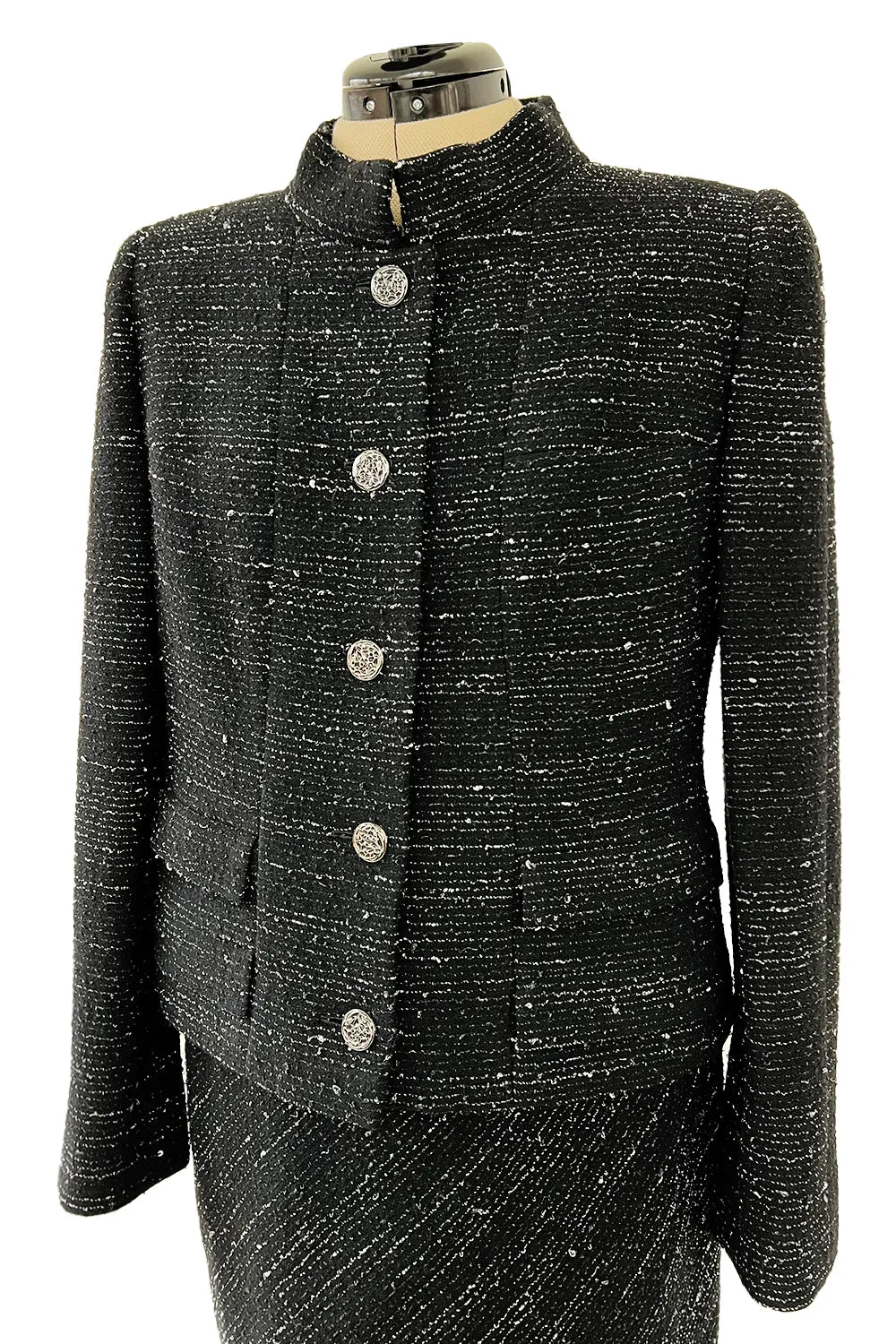 Chic Fall 2004 Chanel by Karl Lagerfeld Haute Couture Black & White Boucle Runway Dress & Jacket