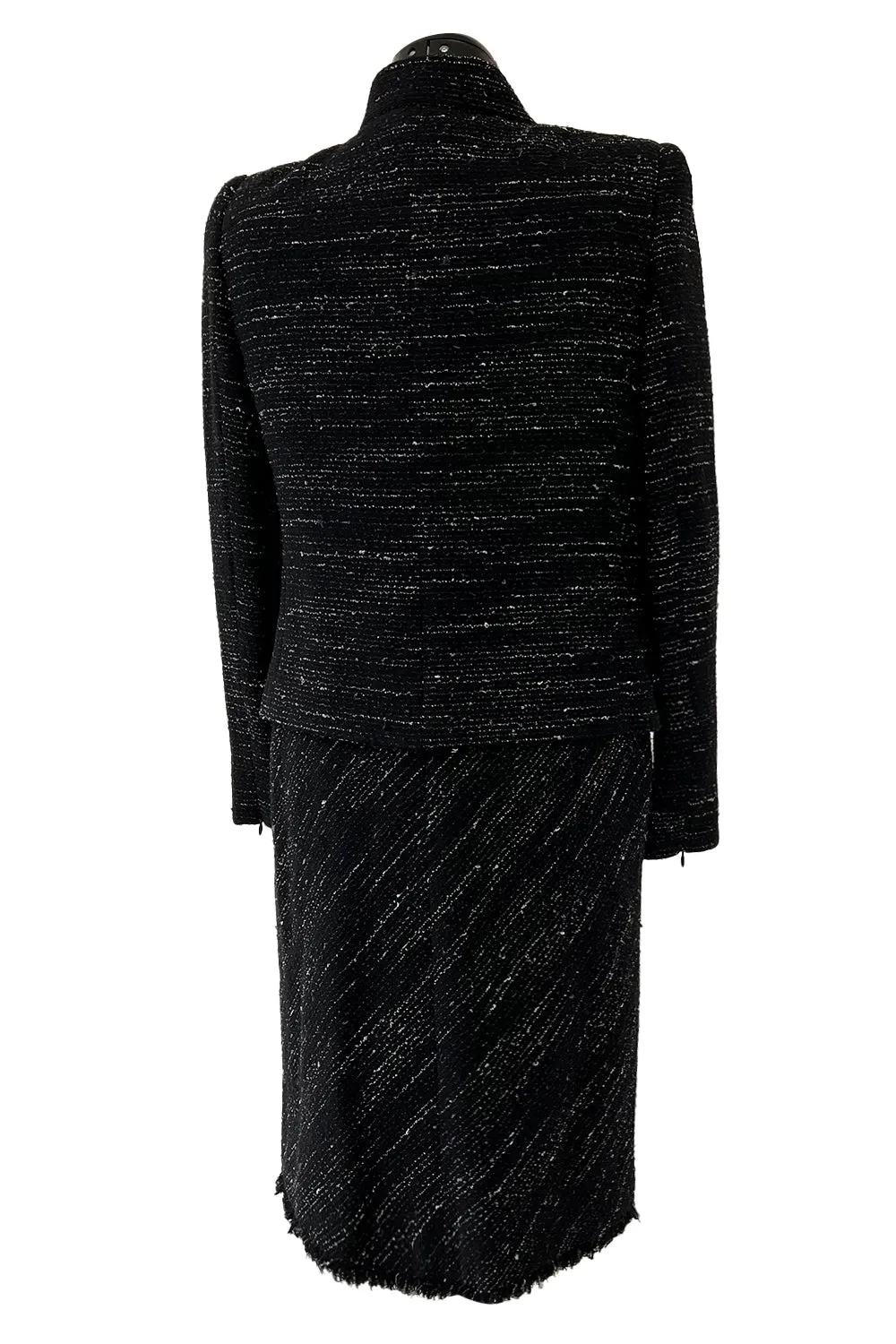 Chic Fall 2004 Chanel by Karl Lagerfeld Haute Couture Black & White Boucle Runway Dress & Jacket