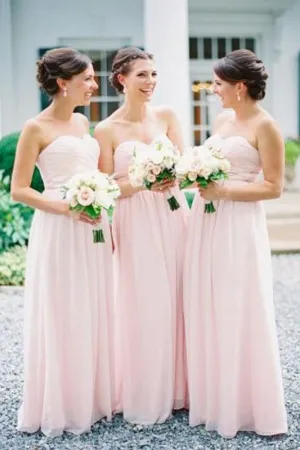Chiffon Light Pink Sweetheart Long Bridesmaid Dresses, Wedding Party Dress, MB127
