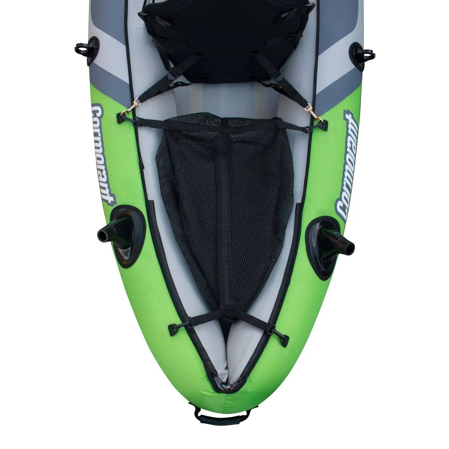 Cormorant Inflatable 2 Person Fishing Kayak Set with 6 Rod Holders, Paddles, Double Action Pump