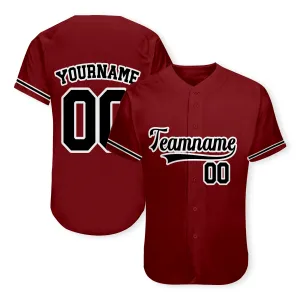 Custom Burgundy Black-White Authentic Baseball Jersey