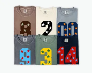Custom Spirit Shirts - All Sports - Numbers with Faux Glitter Stars/ Comfort Colors or Bella Canvas Options