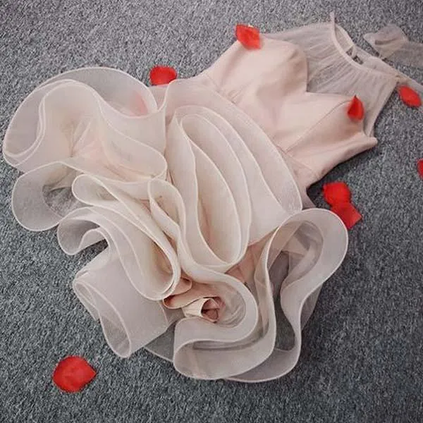 Cute Tulle Pink Sheer Halter Lace Up Homecoming Dresses, Party Dress, MH416