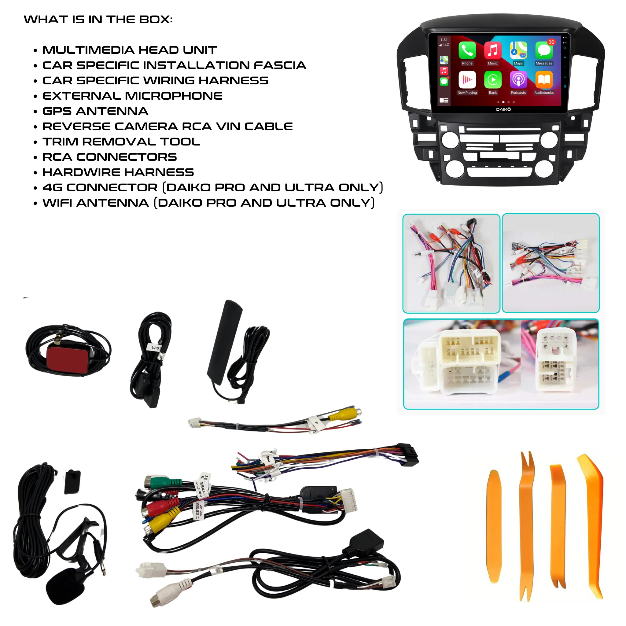Daiko PRO Car Stereo Carplay Android Auto For  Lexus RX Toyota Harrier 1998-05