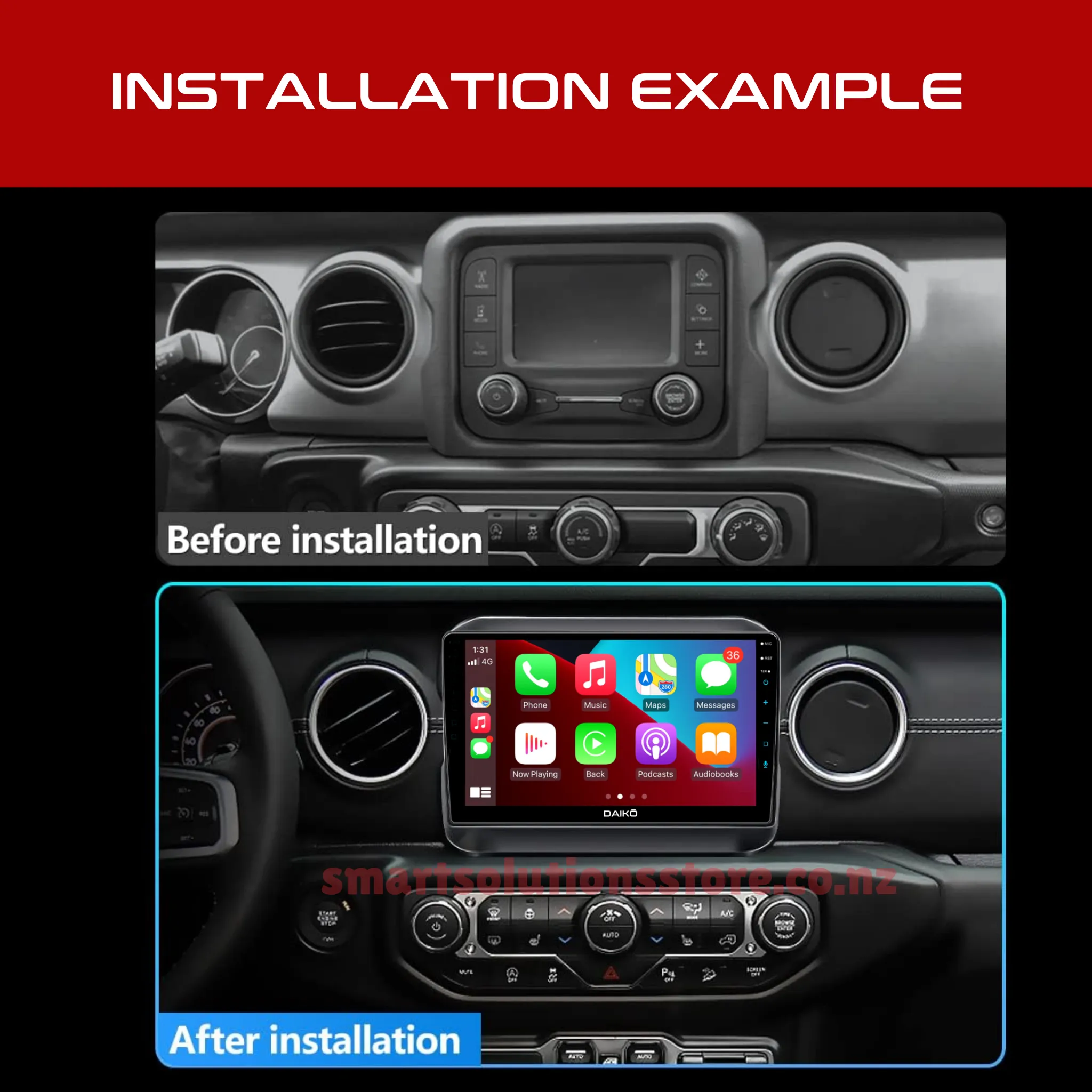 Daiko PRO Car Stereo Wireless Carplay Android Auto For Jeep Wrangler 2018 