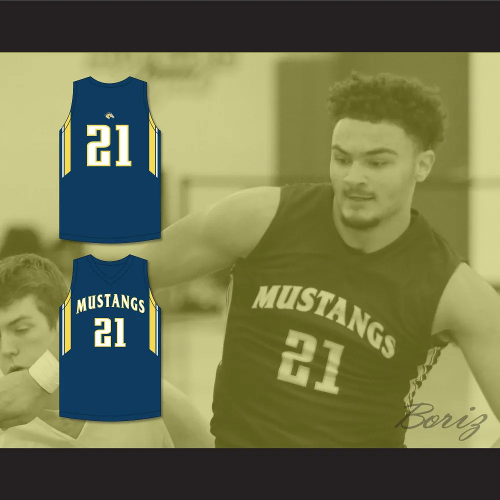 David Roddy 21 Breck School Mustangs Navy Blue Basketball Jersey 1