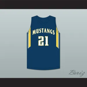 David Roddy 21 Breck School Mustangs Navy Blue Basketball Jersey 1