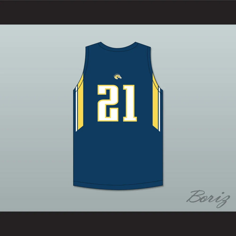 David Roddy 21 Breck School Mustangs Navy Blue Basketball Jersey 1
