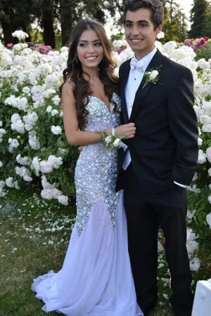 Decent Sweetheart Mermaid Lavender Backless Long Prom Dress with Beading, MP189