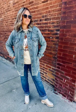 Destroyed Long Denim Shacket