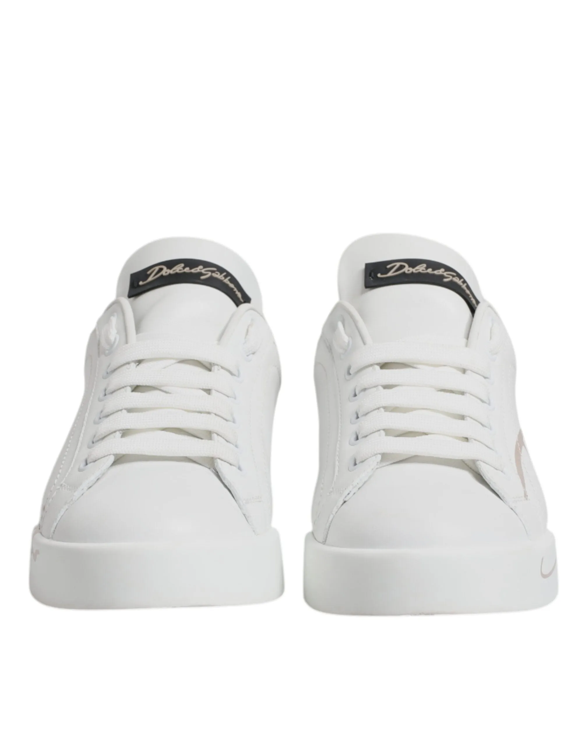 Dolce & Gabbana White Black Leather Low Top Sneakers Shoes