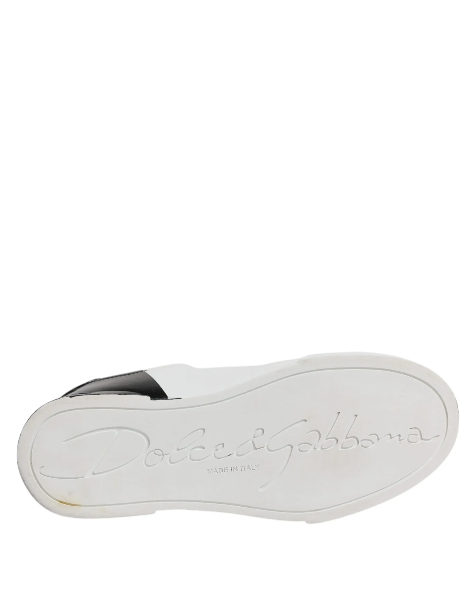 Dolce & Gabbana White Black Leather Low Top Sneakers Shoes