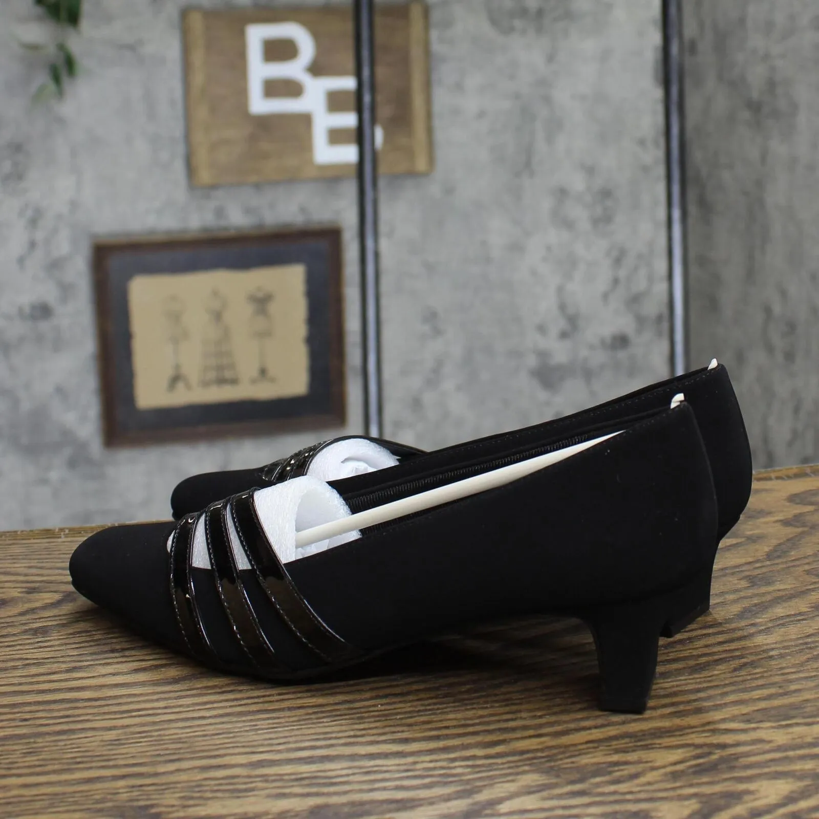 Easy Street Entice Squared Toe Pumps Women's Shoes ENTICE Black Suede 7.5M