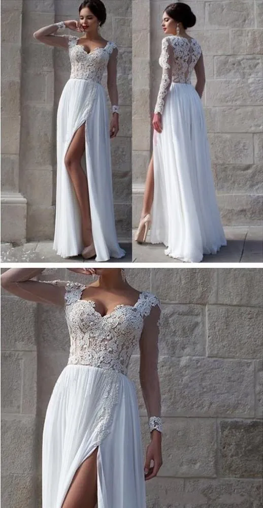 Elegant Long Sleeve Lace White Tulle Wedding Dresses, Bridal Dress, MW138