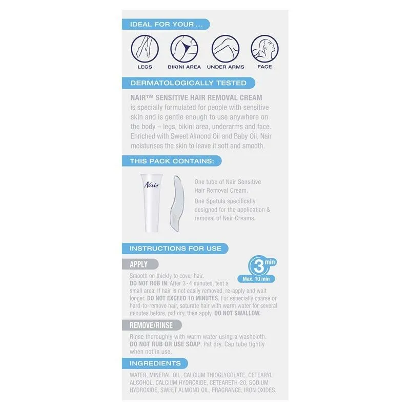 [Expiry: 11/2028] Nair Sensitive Hair Removal Cream Face & Body 75g