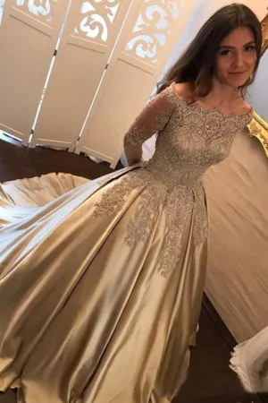Fabulous Ball Gown Off Shoulder Satin Long Prom Dress, Evening Dress, MP208
